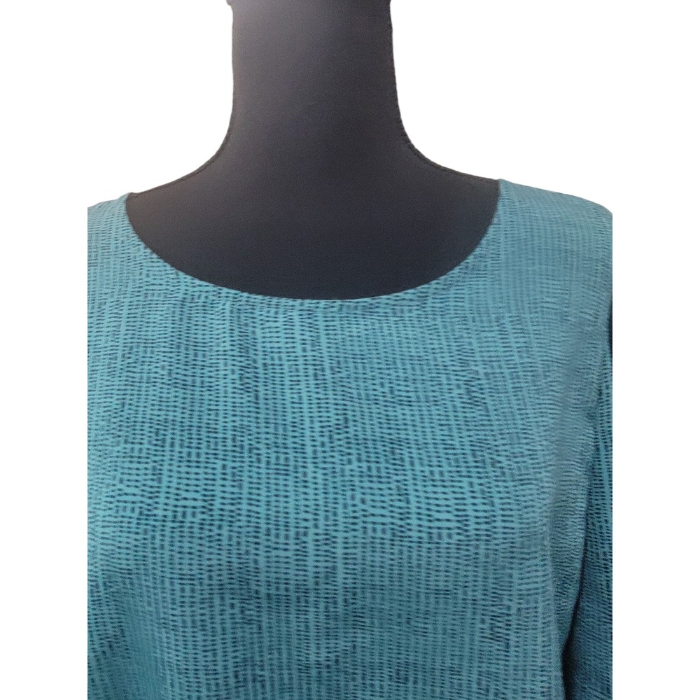 Simply Styled Sears Teal Blue Black Dash Print Ruffle Sleeve V-Back Blouse L - Picture 4 of 6